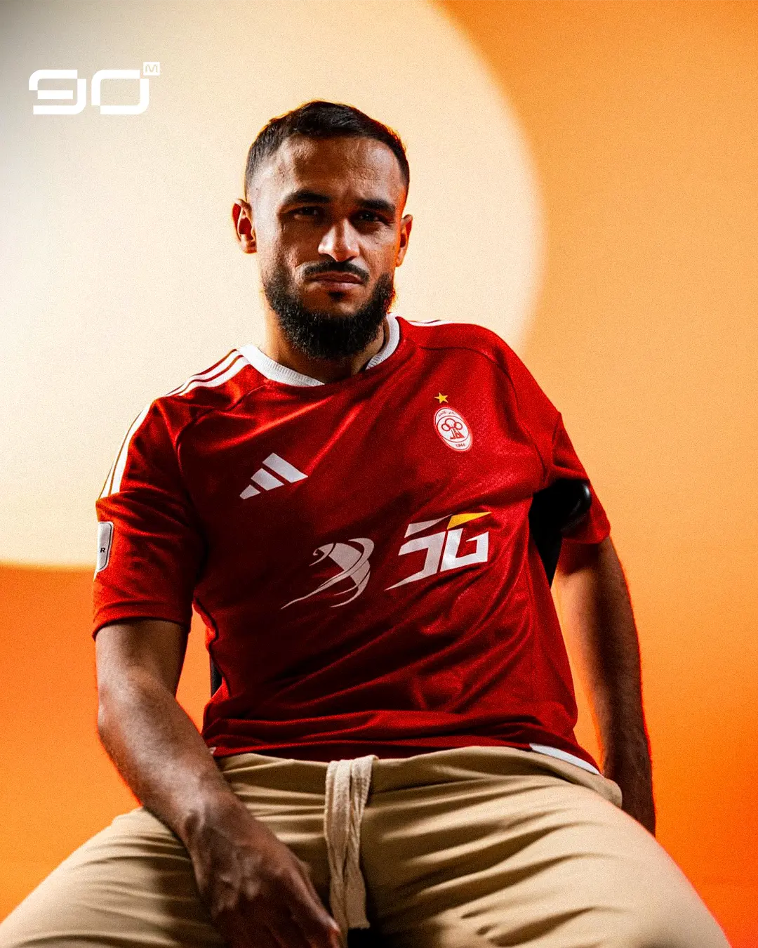 Moroccan international Sofiane Boufal wearing the red Al Ittihad Libya shirt following his official arrival at the club.